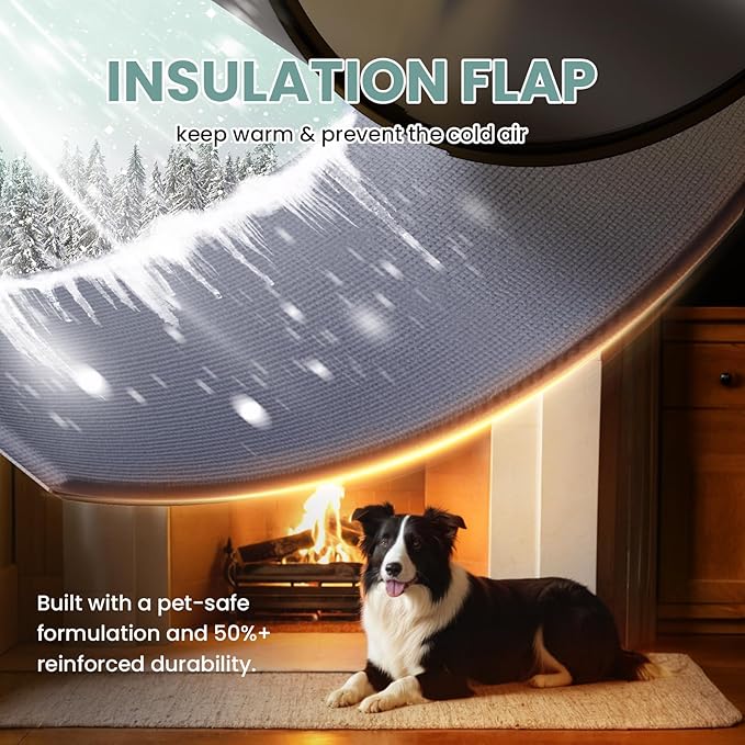 Dog Door 3 Flap, Plastic Dog Door for Wall, Large Doggy Door, Dogie Door for Interior & Exterior Walls, Magnetic Flaps, Insulation Flap, Closing Panel, Pet Door for Pets Up to 110lbs(Large)