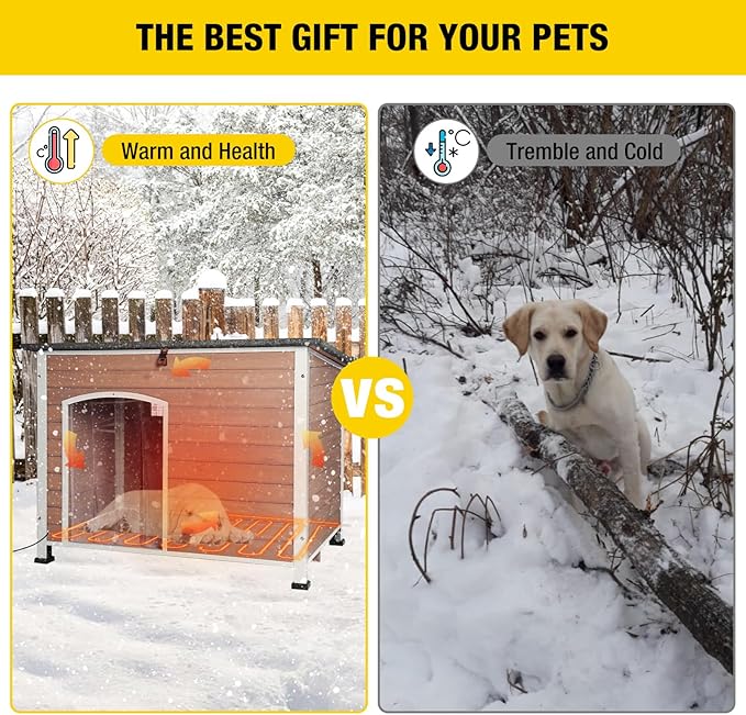 Aivituvin Dog House Outdoor Heated Dog Kennel with Insulated Liner All-Around Iron Frame Large Dog Cage for Small & Medium & Large Dogs,Light Brown