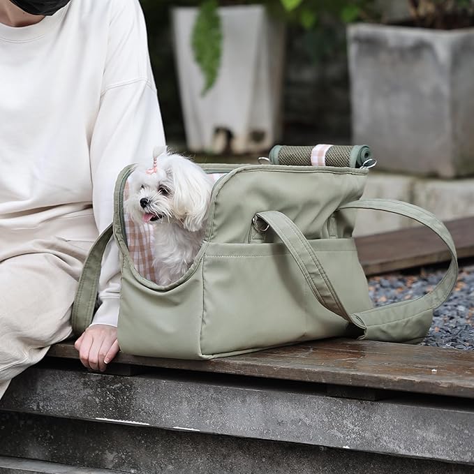 Pet Dog Casual Crossbody Bag, Hands-Free One Shoulder Soft Edged Pet Bag, Fully Open Sunroof Cover with Mesh Window and Large Front Pocket, Pet Carrier Purse for Small Dog Cat（Can Hold 10 Pounds）