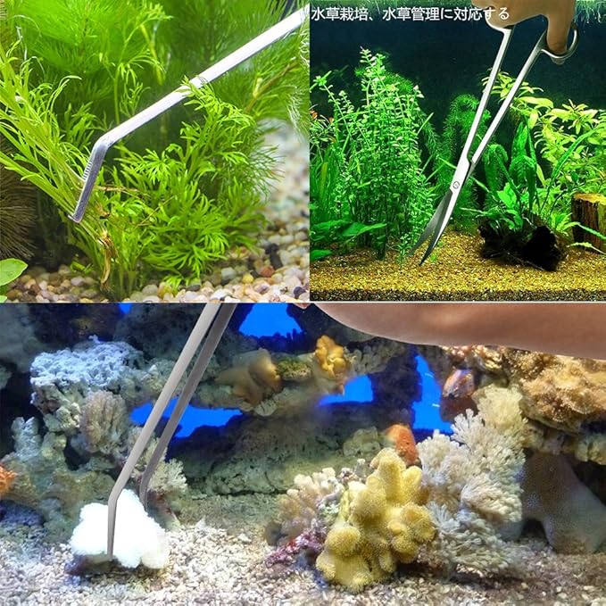 Aquarium Tools Kit Long Stainless Steel Straight Curved Tweezers Scissors Set for Fish Tank Aquascaping pack of 3-38cm Tweezers