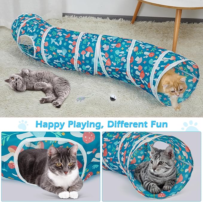 Glittme Cat Tunnel, Cat Tunnels for Indoor Cats, S-Shape Peekaboo Cat Cave with Cat Toys, Foldable Cat Tubes and Tunnels for Cats, Rabbit, Puppy, Guinea Pig