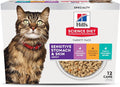 Hill's Science Diet Adult 1-6 Sensitive Stomach & Sensitive Skin Wet Cat Food, Variety Pack: Chicken, Tuna, & Duck, 2.9 oz. Cans, 12-Pack