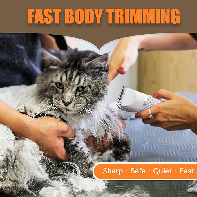 Cat Grooming Clippers Kit with Paw Trimmer, 3 in 1 Electric Pet Hair Trimmer Supplies for Thick Matted Hair, Heavy Coat Butt Shaver Cat Razor Fur Trimmer for Dogs at Home (White)