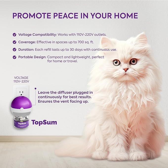 TopSum Cat Calming Diffuser Refill: 6 Refills Top Value Pack Cat Pheromones Calming Diffuser Refill – Helps Reduce Scratching Peeing Meowing Hiding Urine Marking Aggression (6 Refills)