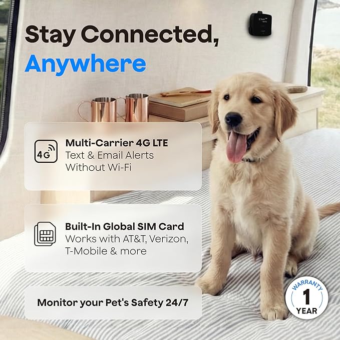 Waggle 4G Pet Temperature Monitor – No Wi-Fi Needed, Real-Time App/SMS/Email Alerts - RV, Car & Home Safety Device with Power-Outage Notifications, Rechargeable Battery – Subscription Required