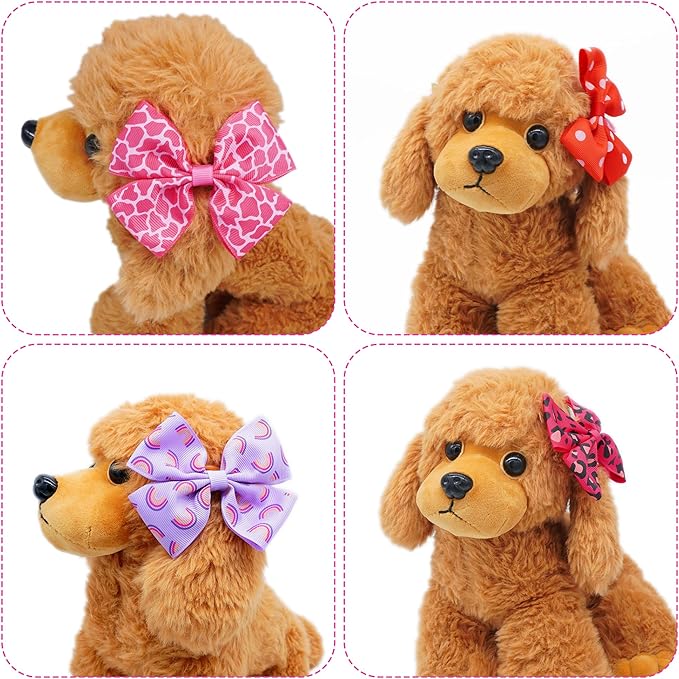24PCS Big Dog Hair Bows with Rubber Band Random Pattern for Large XL Breed Bowknot Topknot Grooming Hair Accessories