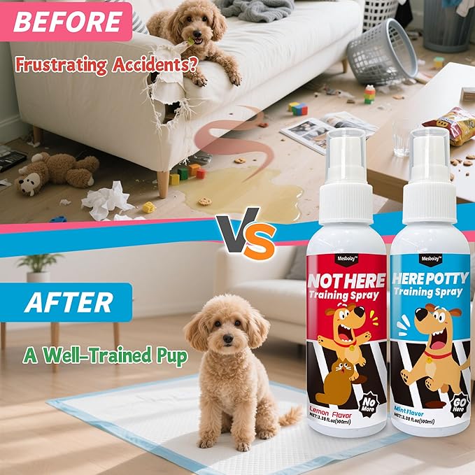 Dog Pee Spray Set, Includes Here Potty & Not Here Training Spray, Potty Training Spray for Dogs, Helps Dogs Develop Proper Potty Habitss (3.38 fl oz Each)