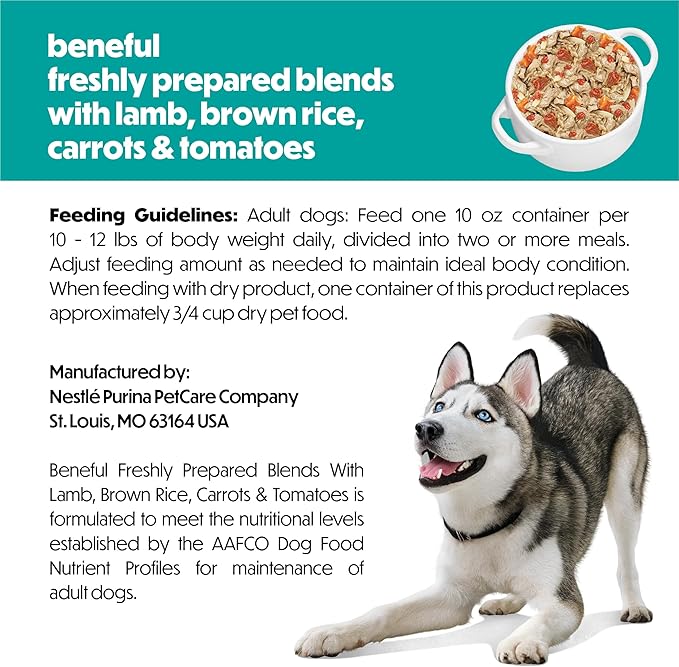 Purina Beneful Freshly Prepared Blends Wet Dog Food With Lamb, Brown Rice, Carrots and Tomatoes - (Pack of 8) 10 oz. Tubs
