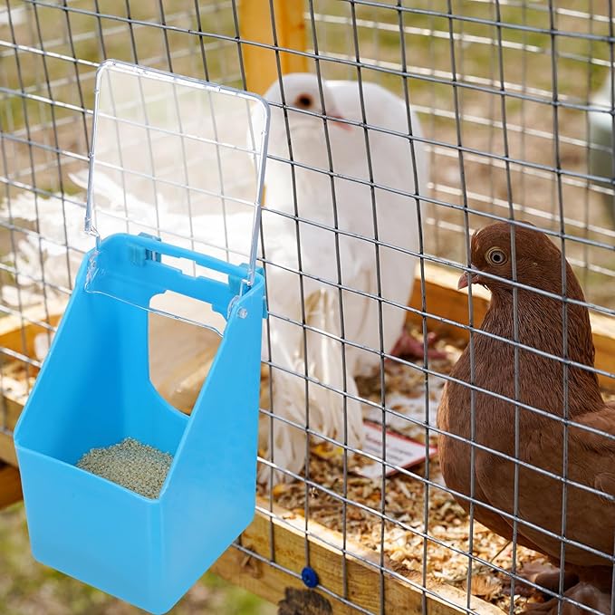 4Pcs Hanging Bird Feeder Boxes with Lid, Multi-Function Pigeon and Quail Food Dispenser, Blue Cage Feeder Bowls for Bird Feeding and Watering Supplies