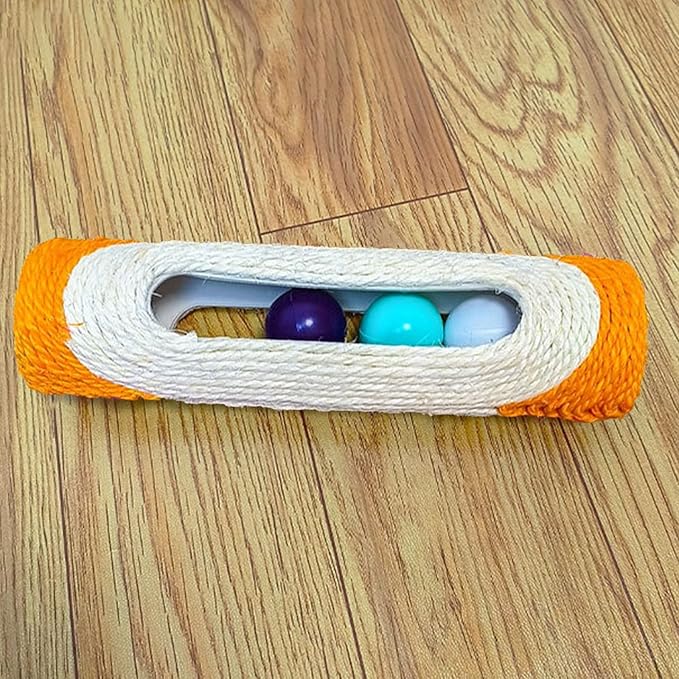 Cylindrical Scratching Board Sisal Cat Toys with 3 Pcs Ringing Balls 11 in Scratching Roller for Indoor Cats Playing (Orange)