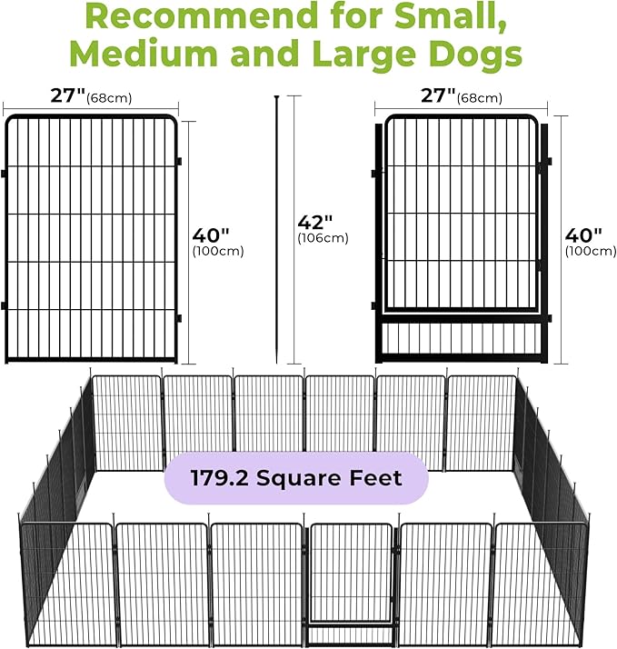 SunsGrove Dog Playpen Outdoor, Heavy Duty 40 Inch 24 Panels Dog Playpen for Medium and Large Dogs, Free and Safe Play Dog Fence Indoor, Black