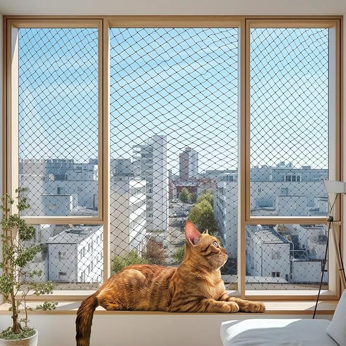 Cat Netting Balcony, Wire-reinforced Cat Net, Bite and Tear-resistant, UV and Weather-resistant, Balcony Cat Anti-Fall Netting for Pets, Cat Protection Net for Windows Patio Balcony - 10x13ft/4x3m