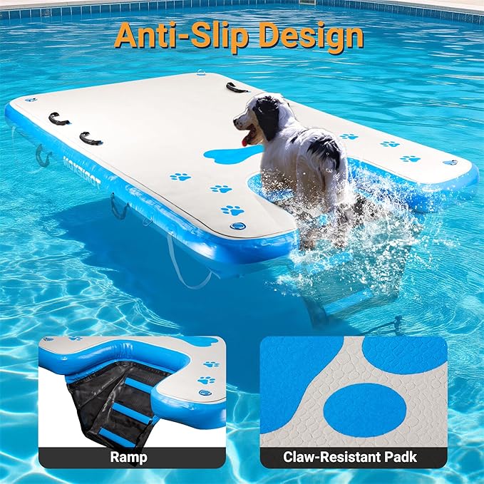 96" x 60" Inflatable Floating Dock & Dog Boat Ramp Heavy Duty, Upgraded 700 LBS Load Capacity, 8in Thickened Pool Ramp, Non-Slip & Puncture-Resistant Surface, for Pools, Lakes, Beaches