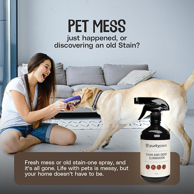 Pet Stain & Odour Remover – Fast-Acting Enzyme Cleaner for Dog & Cat Urine, Feces & Vomit – Pet Safe Odor Eliminator for Carpet, Upholstery, Car, Bedding, Tiles – Puppy Essentials – 500ml