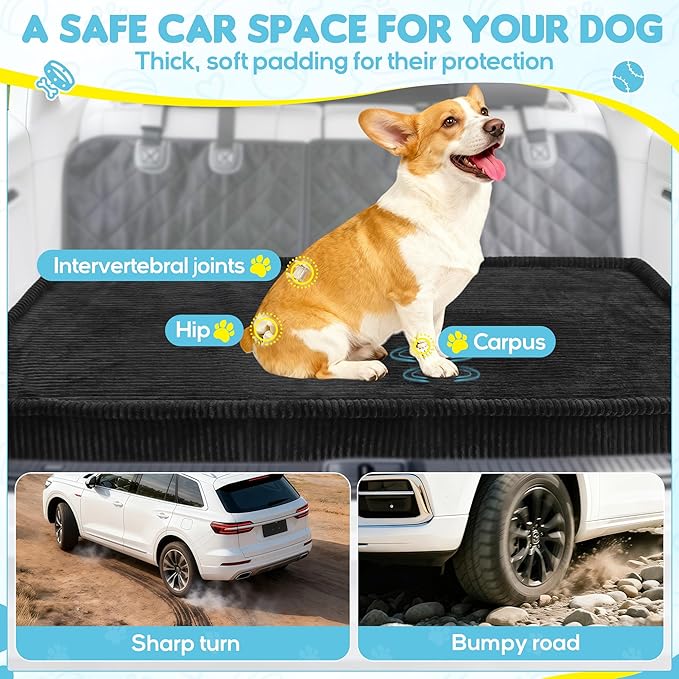 Loiion Thickened 4 in Orthopedic Dog Car Bed, Non-Slip Backseat Pet Mat, Removable Washable for SUVs/Sedans/Trucks, Plush Comfort for Large/Senior Dogs, Easy Clean (Black, XL（56" Lx28.7 M×4" H)