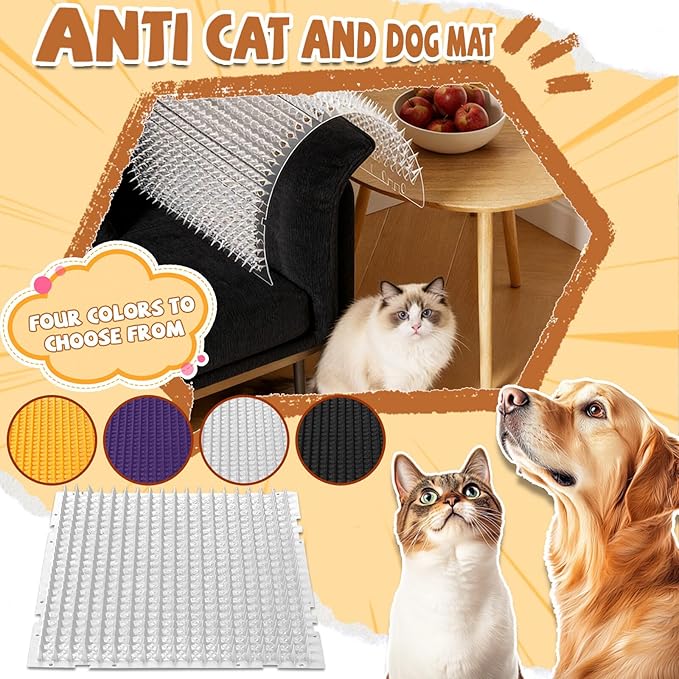 Cat Repellent Outdoor Mat Cats Dogs Plastic Bendable, Spiked Deterrent Training Repellent Pet Mats with Spikes for Indoor Outdoor Supplies, Keep Cats Out of Yard Permanently, 16 x 13 Inch (Purple)