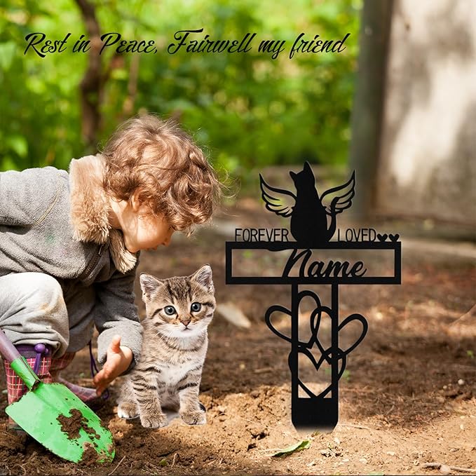 Custom Cat Grave Marker Outdoor, Personalized Metal Cat Memorial Grave Stake with Name and Date, Outdoor Waterrproof Cats Memorial Plaque