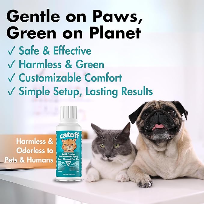 CatOFF Pack of 4 Refill Compatible with SSSCAT Indoor Cat Deterrent Spray System, Made in USA, 3.89 oz / 115 ml