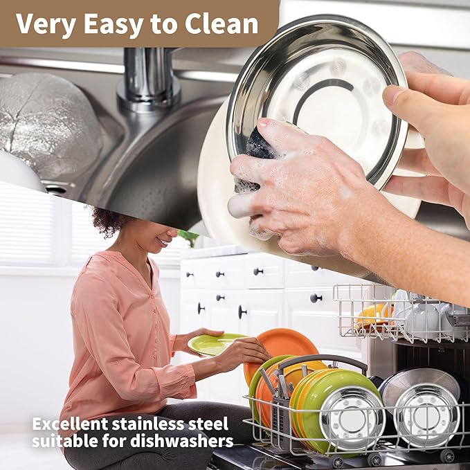 HUOIQUE 10 Pcs 6.2 Inches Stainless Steel Cat Bowls, Whisker Friendly Metal Shallow Cat Dishes for Food and Water