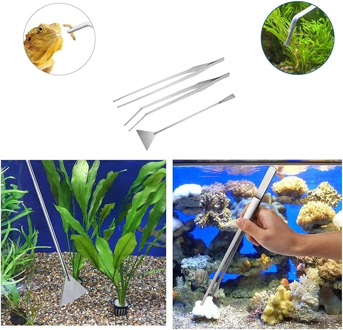 Utoolmart Aquarium Tank Aquatic Plant Tools Sets, 3 in 1 Anti-Rust Aquatic Plant Aquascaping Tool, Stainless Steel Aquarium Tweezers(15-inch) and Scrapers, for Fish Starter Kits & Aquariums Tank