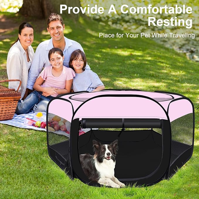 Dog Cat Playpen,Portable Pet Puppy Playpen,Rabbit Puppy Dog Play Pen for Indoors,Dogs Tent for Indoor Cats,Kitten Playpen,Collapsible Small Cats Crate Cage for Small Dogs with Carrying Case(Pink, L)