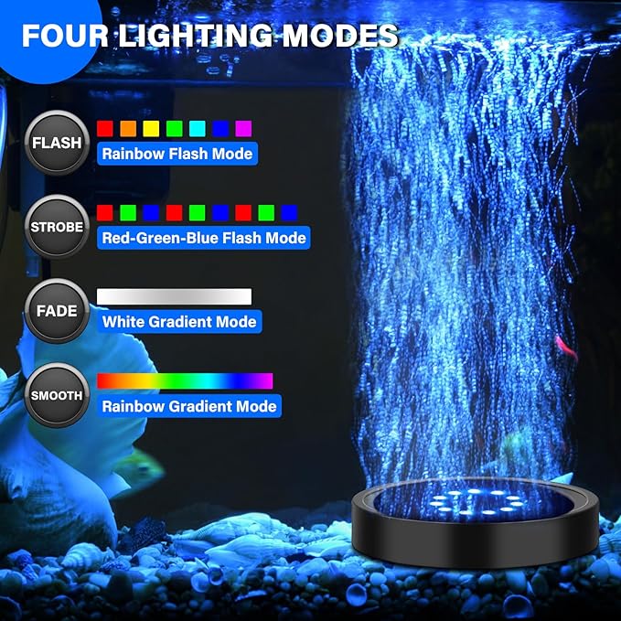 fishkeeper Aquarium Air Bubble Light, LED Fish Tank Bubbler Stone Disk with 11 Super Bright Lamp Beads, 16 Colors and 4 Modes Adjustable for Fish Tank Decoration Oxygenation