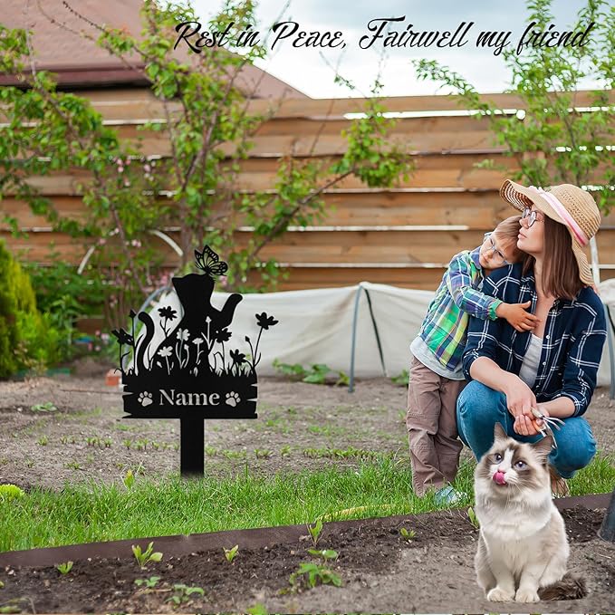 Custom Cat Grave Marker Outdoor, Personalized Metal Cat Memorial Grave Stake with Name and Date, Outdoor Waterrproof Cats Memorial Plaque