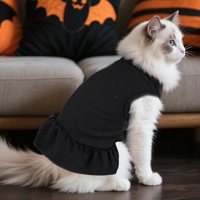 Dog Dresses Cat Skirt Solid Color Dog Clothes Summer Sleeveless Puppy Girl Clothes for Small Pet Dogs Cats (Black, X-Small)