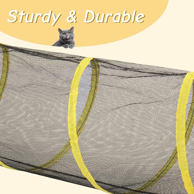 VINGLI Cat Tunnel, Outdoor Cat Enclosure, Large Catio, Outdoor Tunnels for Kittens with Storage Bag (Black&Yellow, 5 in 1)