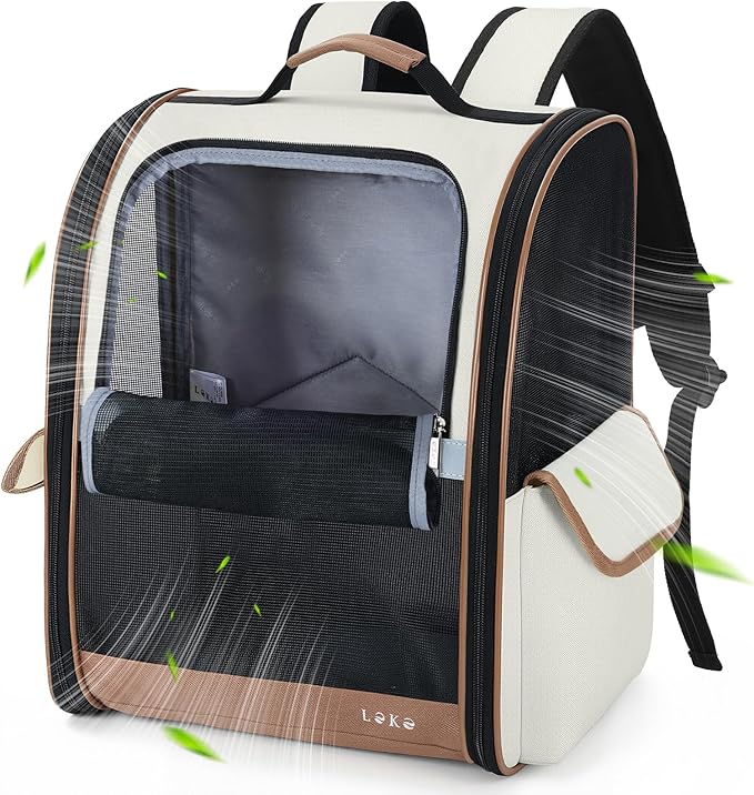 Lekereise Cat Backpack Carriers, Dog Carrier Backpacks with Breathable Mesh for Small Medium Cats Dogs Puppy Up to 20 Lbs, Pet Foldable Carrying Backpack Ventilated for Travel Hiking Collapsible