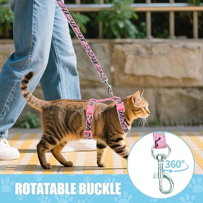 3PCS Cat Leash and Harness Set, Lightweight Cat Harness, Adjustable Escape Proof Kitten Walking Collar
