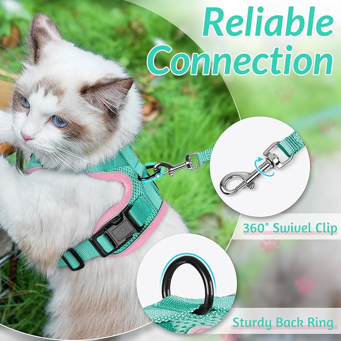 rabbitgoo Cat Harness and Leash for Walking, Escape Proof Soft Adjustable Vest Harnesses for Cats, Easy Control Breathable Reflective Strips Jacket, Green&Pink, XXS
