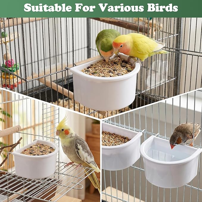 2 Pieces Bird Feeding Dish Bird Cage Accessories, Easy to Install, Hanging Feeding Bowl Parrot Cage Feeder Sturdy for Budgie, 10.9cmx9.8cmx5.4cm