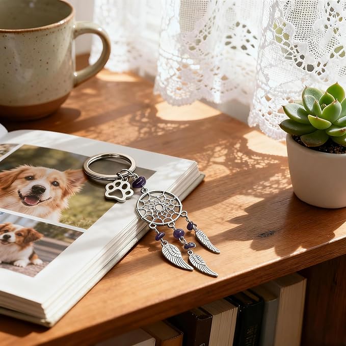 Loss of Dog Cat Pet Sympathy Gift, Memorial Bottle for Pet Hair, Pet Fur Keepsake, Memorial Urn, Pet Memorial Dream Catcher Keychain and Dog Hair Keepsake, Dog Memory Memorial Keepsake (Dreamcatcher)