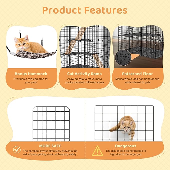 ZENY 4-Tier Cat Cage Indoor Cat Enclosures DIY Cat Playpen Detachable Metal Wire Kennels with Extra Large Hammock for Cats, Ferret, Chinchilla, Rabbit or Small Animals