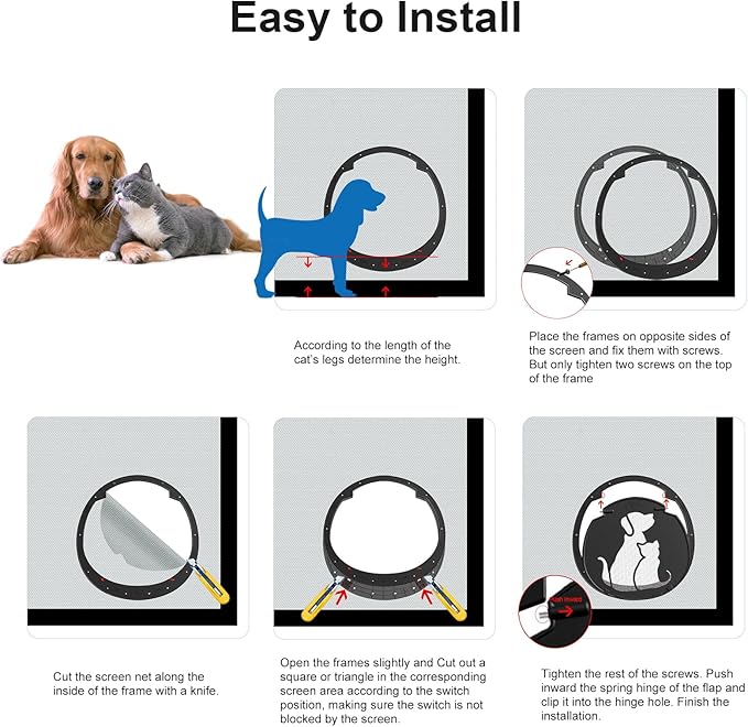 HIDROSIL Dog Door for Screen Door, Patent Desigh Pet Screen Door with Lockable Magnetic Flap for Doggy Door and Cat Door, Black