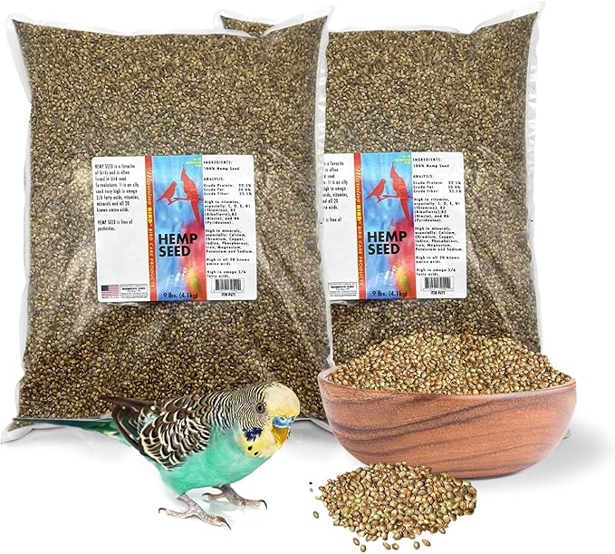 Morning Bird Hemp Seeds 18 lbs (2-Pack, 9 lbs Each) – High in Natural Protein, Healthy Fats, Omega 3 and 6 Fatty Acids, Delicious Natural Flavor, Supports Feather Growth & Overall Health