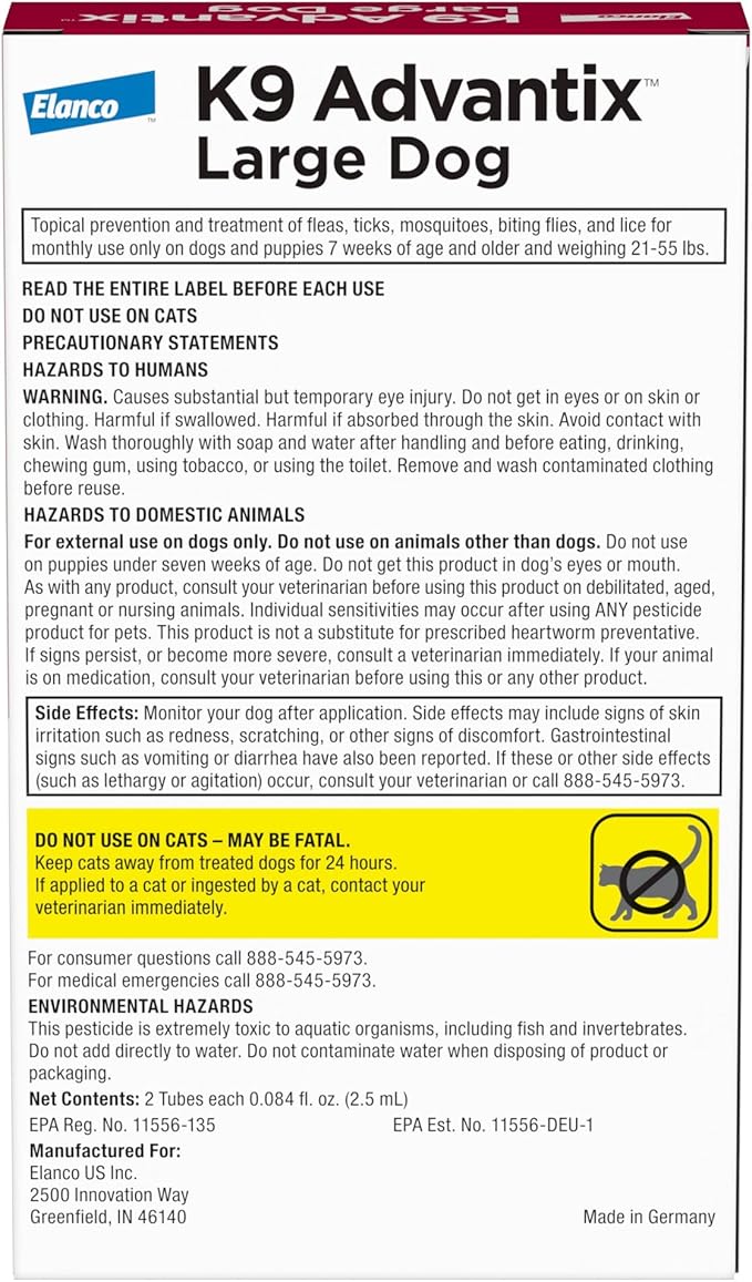 K9 Advantix Flea, Tick & Mosquito Prevention for Dogs 21-55 lbs. | Flea Drops for Large Dogs | Apply Monthly | 6 Treatments (Pack of 3)