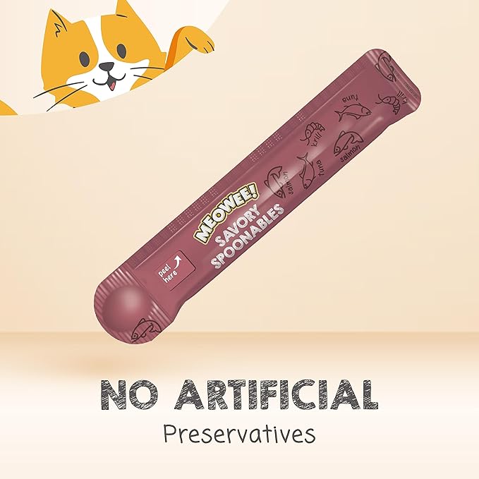 Savory Spoonables with Real Salmon, Tuna & Krill, 8 Count Tube, Triple Flavor Squeezable Lickable Wet Treats for Cats with Built-in Spoon for Less Mess