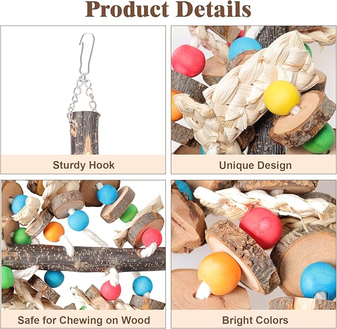 Bird Toys Chewing Toy Multicolored Wooden Blocks Parrot Cage Bite Toy for Budgerigar Cockatiel Macaws Small and Medium Birds