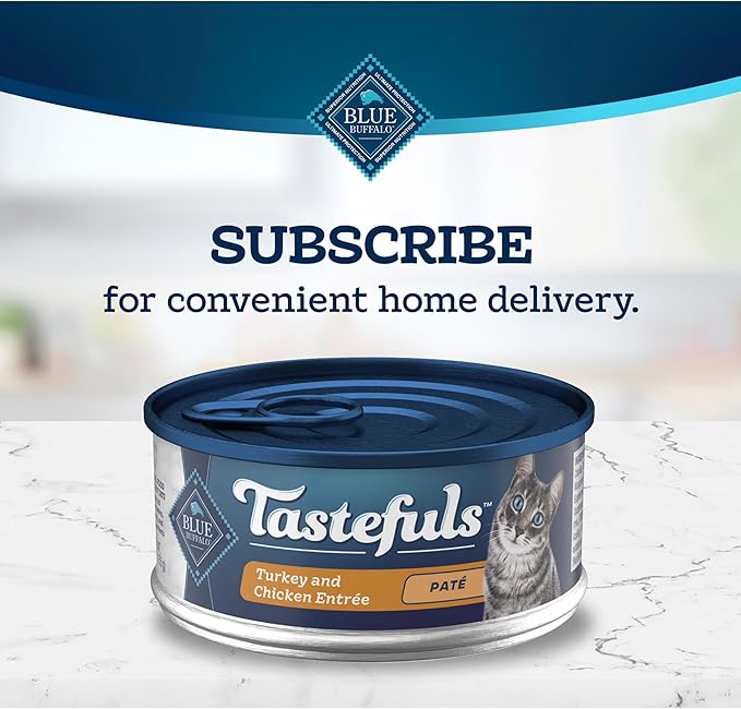 Blue Buffalo Tastefuls Wet Cat Food Paté,Made with Natural Ingredients,Turkey and Chicken Entrée,5.5-oz Cans,(Pack of 48)