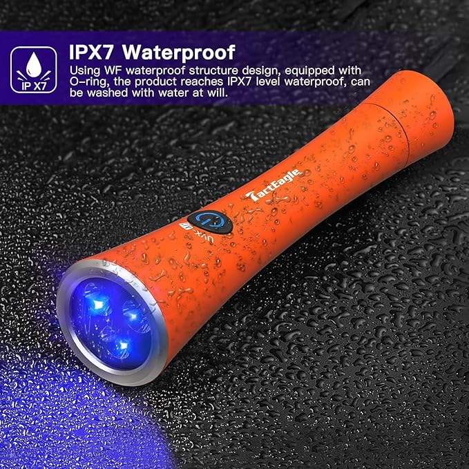 UV Flashlight Black Light, 365nm Blacklight Pet Urine Detector, Rechargeable Blacklight Flashlight for Dog/Cat Urine Stains, Bed Bug, Resin Curing, Scorpions Finder, Orange