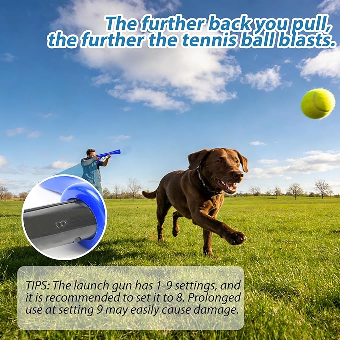 Dog Ball Launcher for Pet, Dog Ball Thrower Launcher with 2 Tennis Balls & Shoulder Strap, 23.4" Long-Range Ball Launcher Toy for All Dog Breeds, Blue