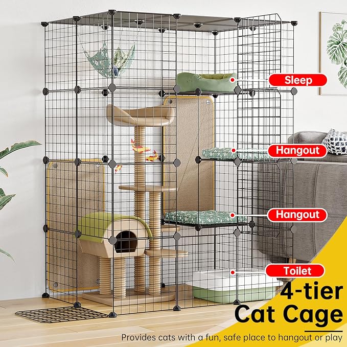 Oneluck 4-Tier Large Cat Cage Enclosure Indoor DIY Playpen Detachable Metal Wire Kennels Crate 2x3x4 Large Exercise Place Ideal for 1-3 Cats