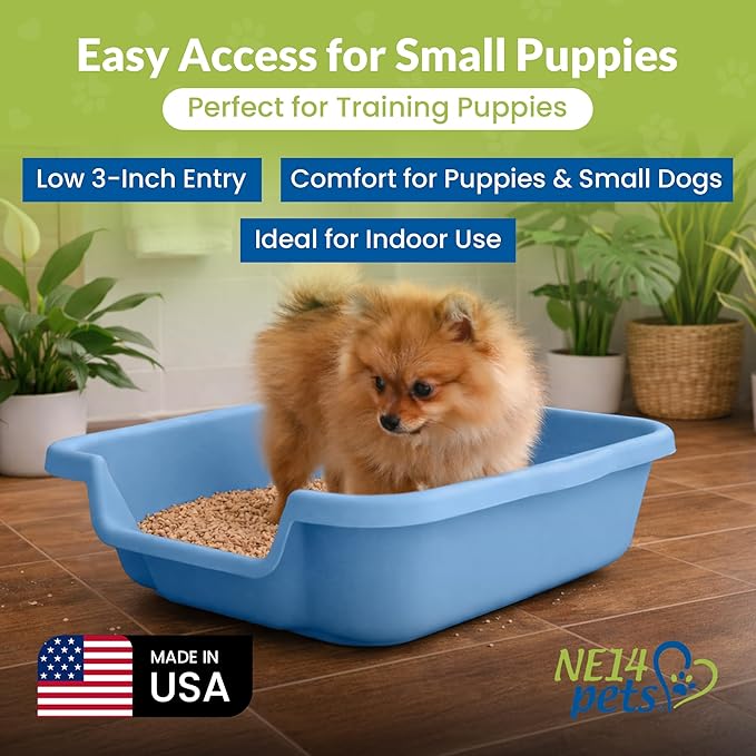 Dog Litter Box, Blue Color, Small Size, Durable & Pet Safe Puppy Litter Box, Indoor Open Top Entry Dog Litter Pan, Comfortable for Dogs, Great for Small Dogs up to 6 lbs (2 Pack)