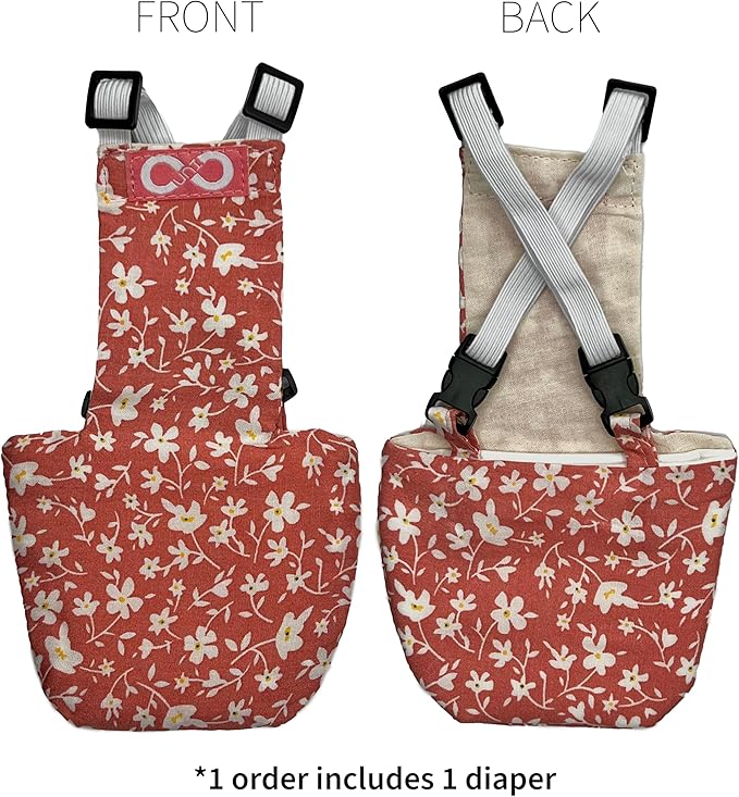 Chicken Duck Bird Diapers Diaperalls for Hens, Roosters, Ducks, Ducklings, Bird diaper - Reusable, Adjustable by Uni Infinity (Pink Floral, Chicken Small, 1, Count)