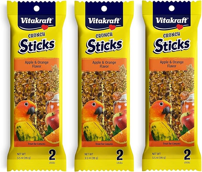 Vitakraft 3 Pack of Apple & Orange Crunch Sticks for Conures, 2 Sticks Each