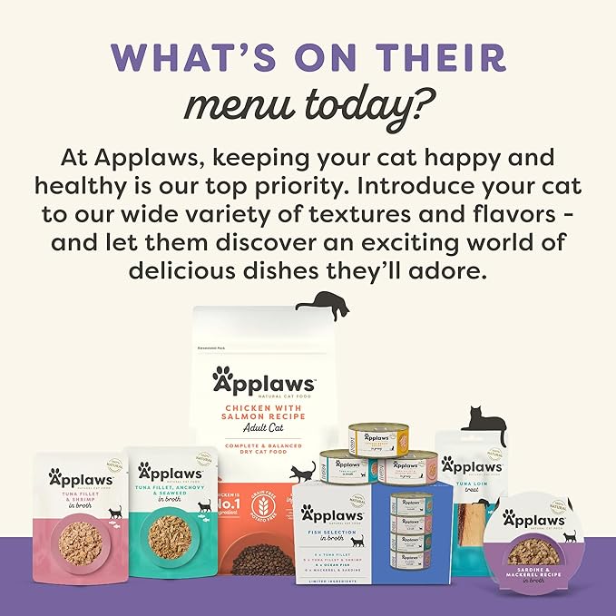 Applaws Natural Wet Canned Cat Food, Limited and Natural Ingredients, High Protein with No Artificial Additives, Fish Selection Variety Pack in Broth (16 x 2.47oz Cans)
