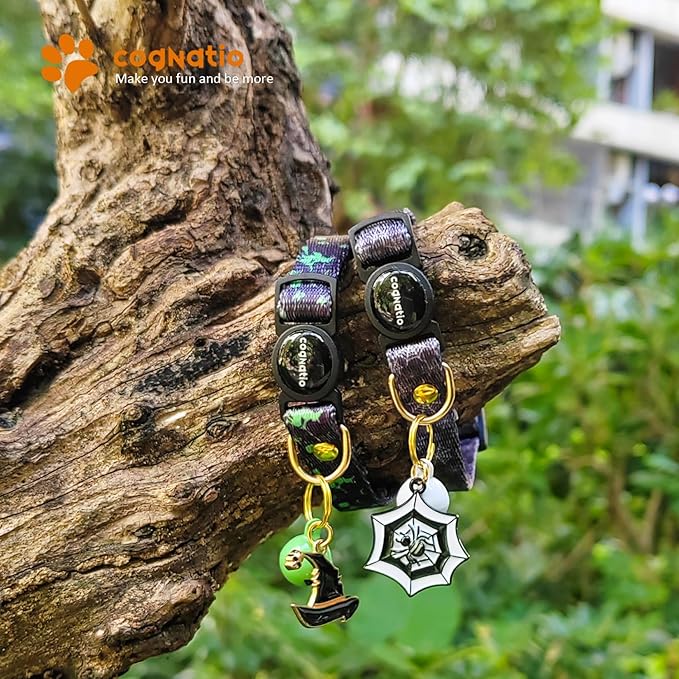 2 Pack Breakaway cat Collars with Bell,Safety Quick Release Pendant Cute Kitten Collar,Adjustable 20-30cm (Halloween3, 20-30cm)