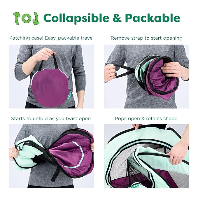 Furhaven Portable Dog Playpen, Cat Playpen, Pet Playground,Kennel Foldable Indoor Outdoor Zippered Puppy Crate - Purple, Large